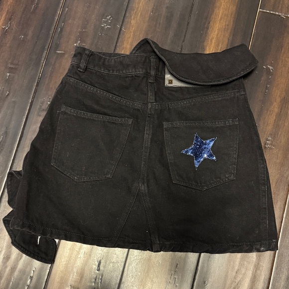 Valentino Black Mini Skirt with Yellow, Blue, Green & Brown Star Patches - Picture 4 of 4